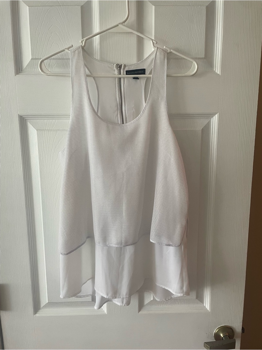 Banana Republic White Layered Mesh & Chiffon Tank